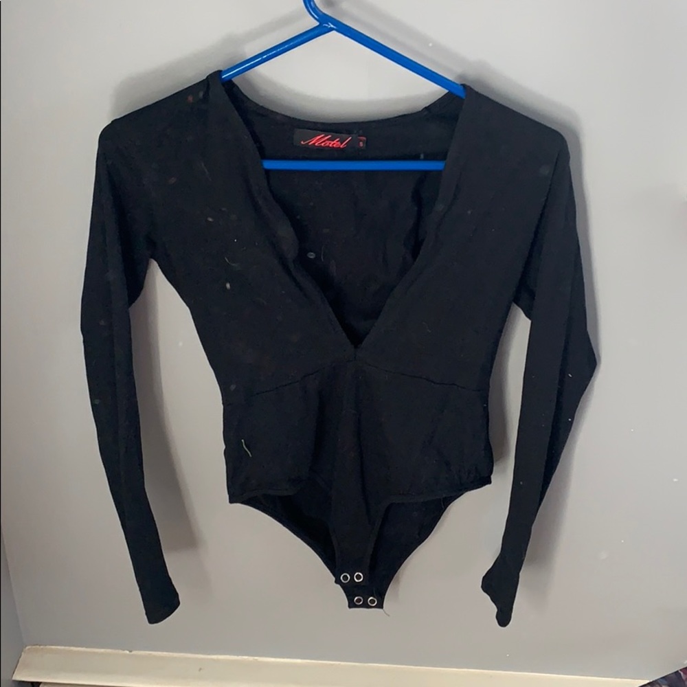 Deep V black bodysuit